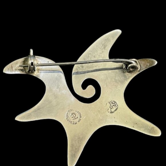 Vintage Mexican Modernist Sterling 925 Sun Star Broach Pin Signed - Picture 5 of 11